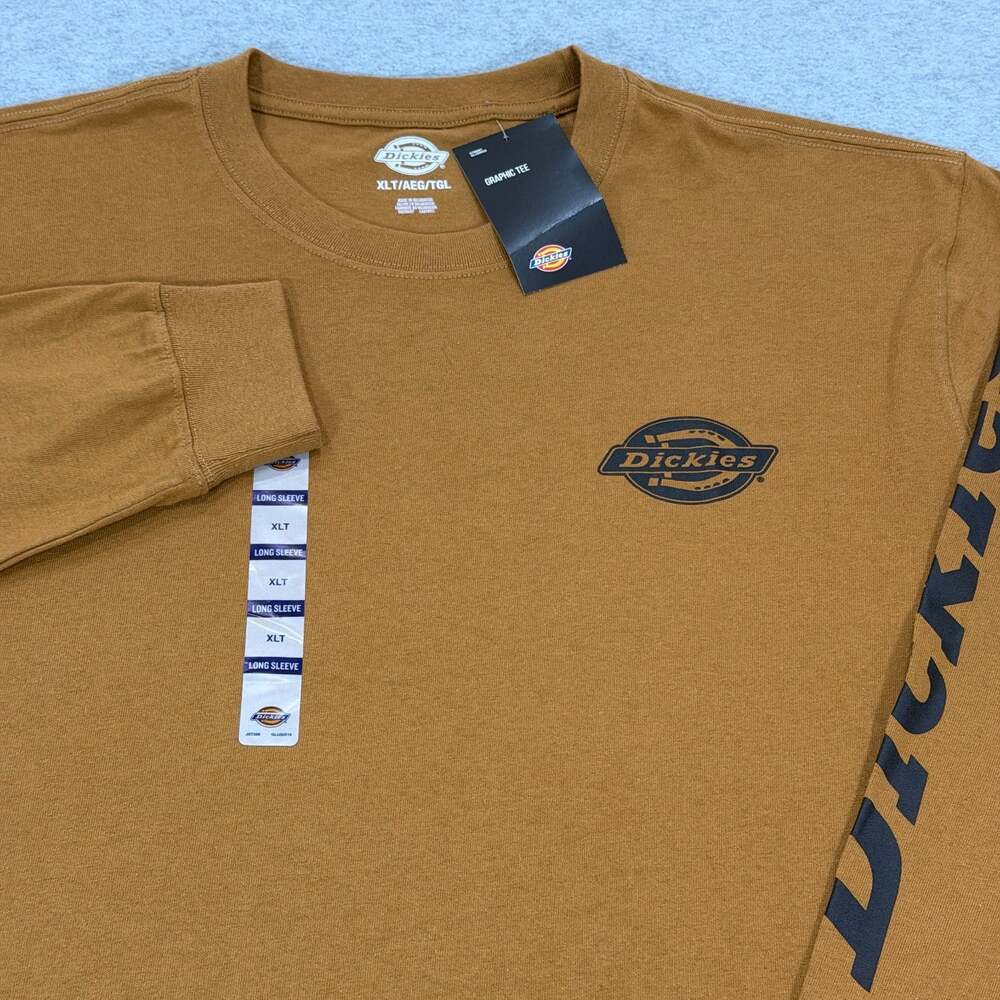 Dickies Men's Graphic Long Sleeve T-Shirt Light Brown XLT Cotton Workwear NWT